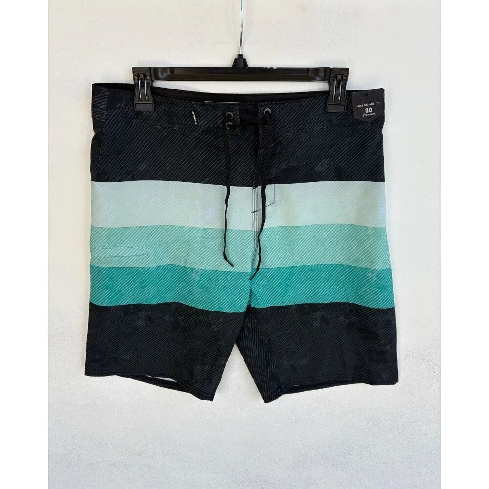 ONeill Mens Hyperfreak Striped Boardshorts Size 30 Black & Green Polyester Blend